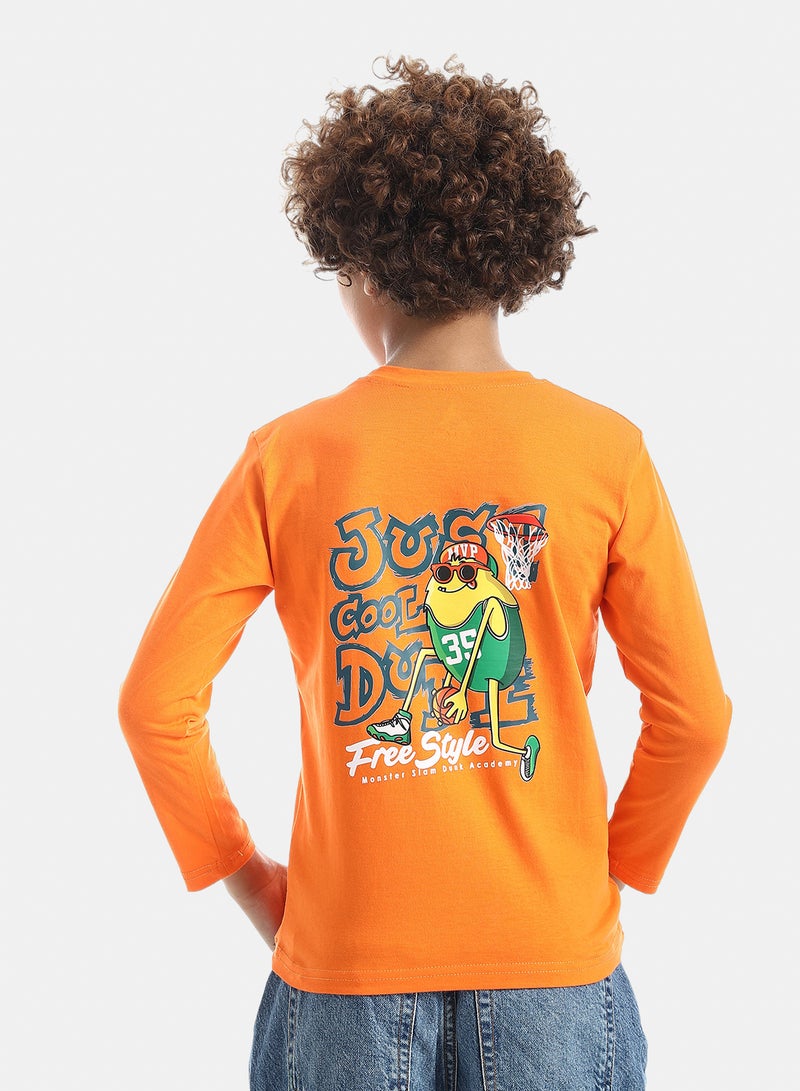 Andora Boys Printed Long-Sleeve Shirt_Orange - Image 3